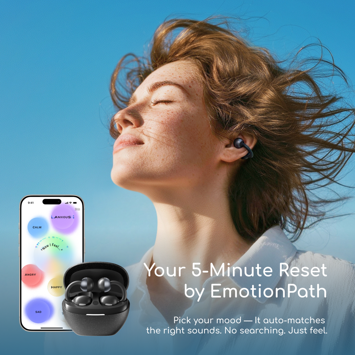 SoClip Pebble｜The World‘s First Open-Ear Wellness Earbuds-Black